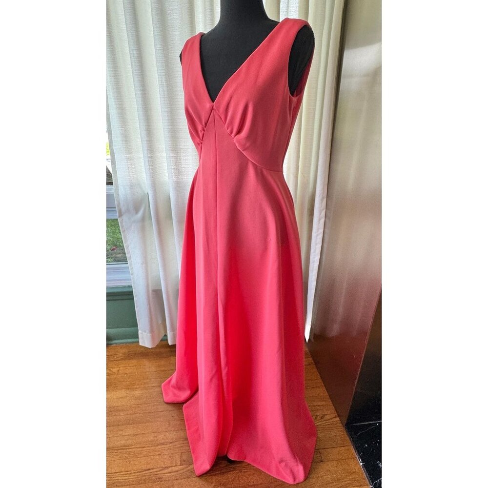 Vintage 1970s dress, coral peach, formal gown floor length, empire waist